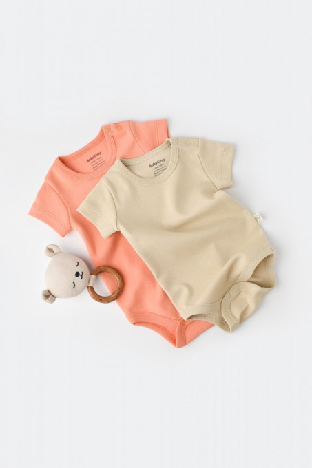 Set 2 body-uri bebe unisex -100% bumbac organic - Roz/Crem, BabyCosy (Marime: 6-9 luni)