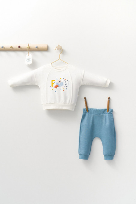 Set 2 piese cu bluzita si pantalonasi de trening Monster, Tongs baby (Culoare: Albastru, Marime: 6-9 luni)
