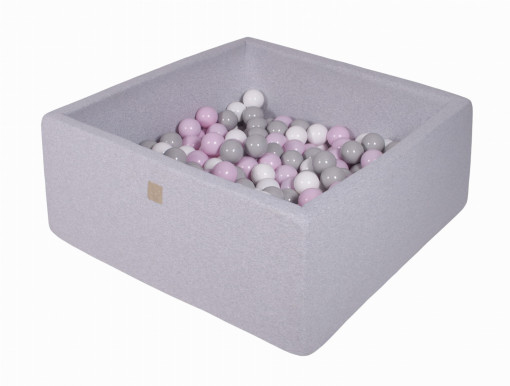 Piscina uscata cu 200 de bile (roz pastel, gri, alb) MeowBaby , 90x90x40 cm, Gri