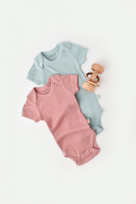 Set 2 body-uri bebe unisex din bumbac organic si modal - Mint/Rose, BabyCosy (Marime: 0-3 Luni)