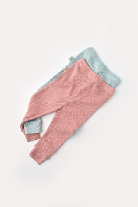 Set 2 pantaloni bebe unisex din bumbac organic si modal - Mint/Rose, BabyCosy (Marime: 12-18 Luni)