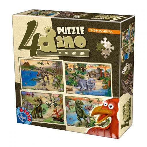 Set 4 puzzles Dinozauri: 12, 24, 35 și 48 piese