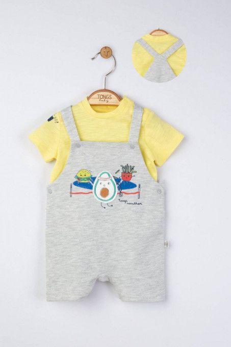 Set salopeta cu tricou de vara pentru bebelusi Marathon, Tongs baby (Culoare: Somon, Marime: 9-12 luni)