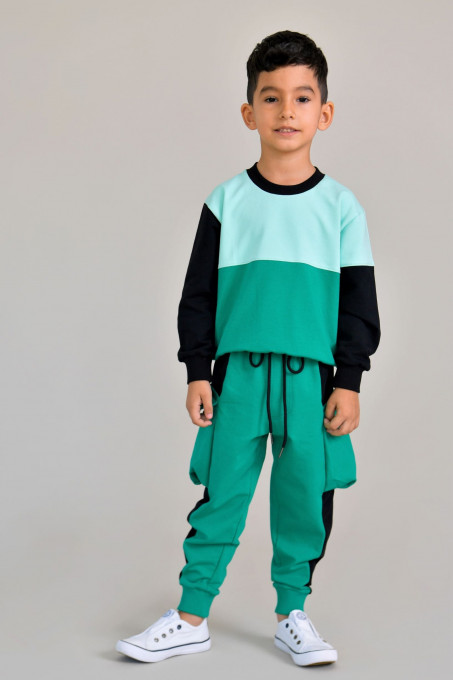 Trening color block Brumy-Kids F088 verde, 92 cm , 2 ani