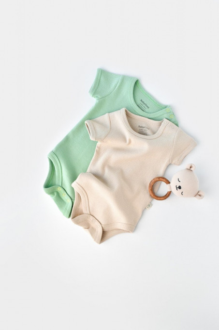 Set 2 body-uri bebe unisex -100% bumbac organic - Mint/Stone, BabyCosy (Marime: 18-24 Luni)