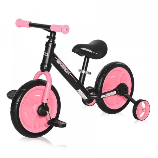 Bicicleta Energy, cu pedale si roti ajutatoare, Black & Pink