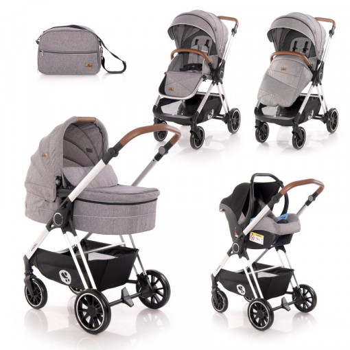 Carucior Set 3 in 1, Angel, cadru din aluminiu, Grey