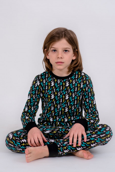 Pijama baieti Brumy-Kids B017, negru imprimat, 122 cm, 7 ani