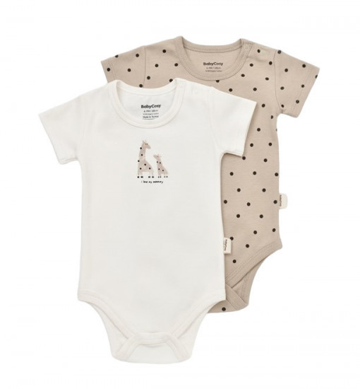 Set 2 body-uri bebe unisex Girafa, BabyCosy, 100% bumbac organic (Marime: 6-9 luni)