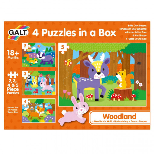 Set 4 puzzle-uri - Animalute din padure (2, 3, 4, 5 piese)