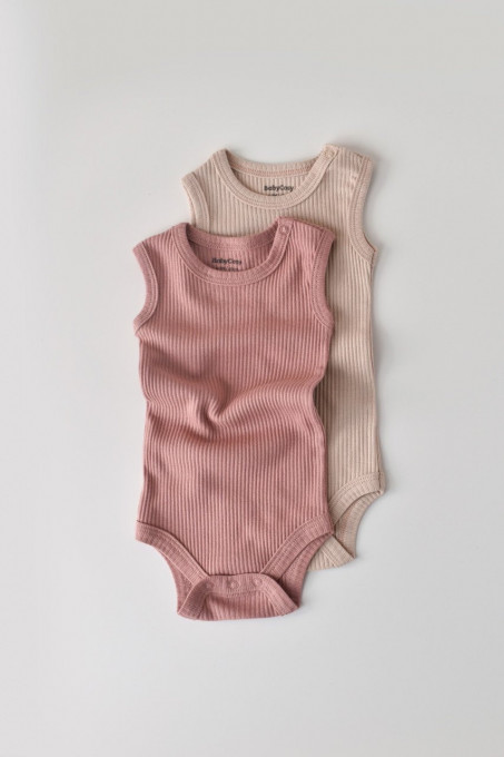 Set de 2 body-uri fara maneci din bumbac organic si modal - Roz/Blush BabyCosy (Marime: 12-18 Luni)