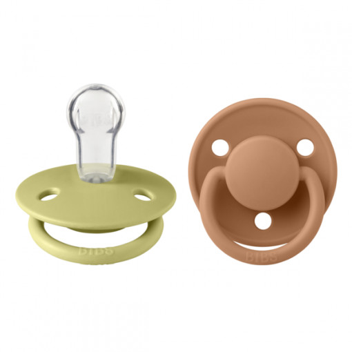 BIBS - Set 2 suzete De Lux Silicon, tetina rotunda, marime universala-Meadow/Earth