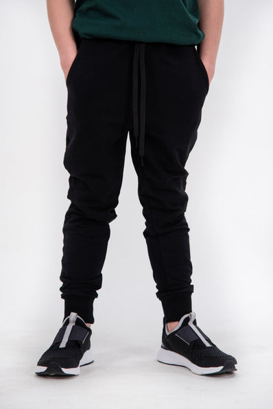 Jogger bumbac Brumy B041 french terry negru , 134 cm, 9 ani