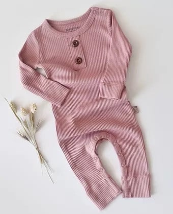 Salopeta cu maneca lunga si pantaloni lungi din bumbac organic si modal - Roz BabyCosy (Marime: 12-18 Luni)