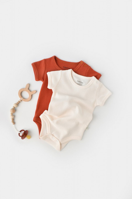 Set 2 body-uri bebe unisex -100% bumbac organic - Scortisoara/Ecru, BabyCosy (Marime: 6-9 luni)