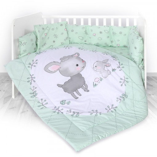 Set lenjerie pat 8 piese, 70x140 cm, bumbac ranforce, Lamb Green