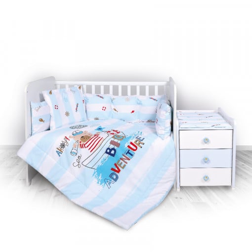 Set lenjerie pat 8 piese, bumbac ranforce, Trend, Blue