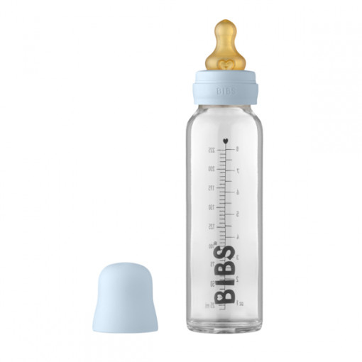 BIBS - Set complet biberon din sticla anticolici, 225 ml, Baby Blue