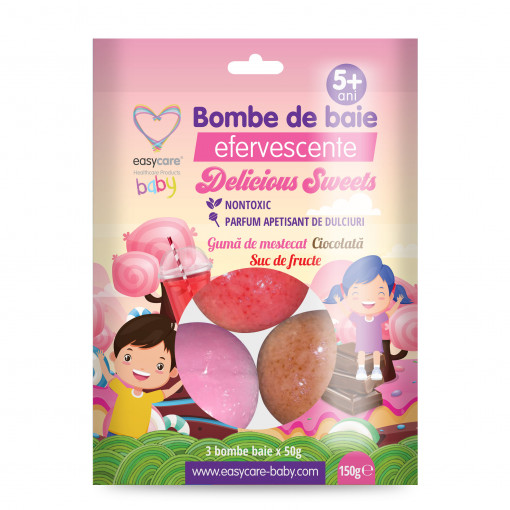 Bombe de baie efervescente pentru copii DELICIOUS SWEETS 3 buc/punga EASYCARE