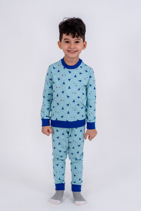 Pijama baieti glow in the dark, Brumy B015, bleu imprimat, 104 cm, 4 ani