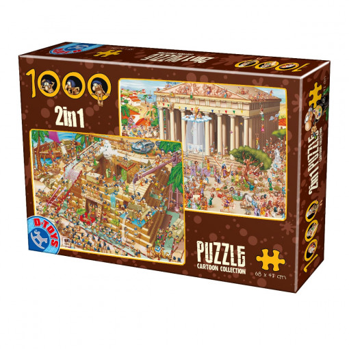 Puzzle Cartoon Collection - 2 în 1: Acropolis & Egyptian Pyramid - Puzzle adulți 1000 piese