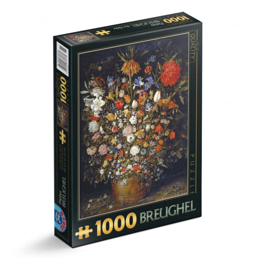 Puzzle Jan Brueghel cel Bătrân - Puzzle adulți 1000 piese - Flowers in a Wooden Vessel