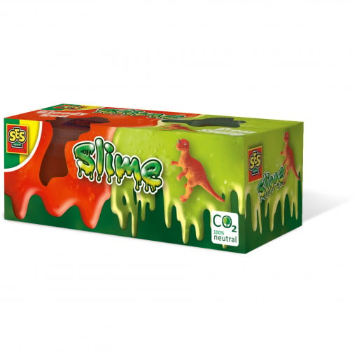 Slime colorat cu dinozaur T-rex de jucarie (2x 120 gr.)