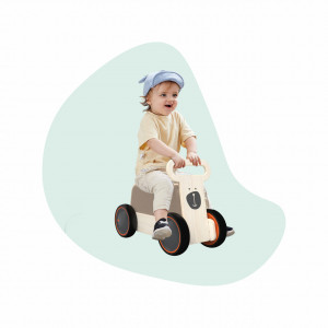 Masinuta ride-on, premergator si carucior de jucarii MamaToyz DriveMe Soft, Ursulet - Jucarie din lemn 3 in 1