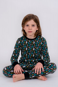 Pijama baieti Brumy-Kids B017, negru imprimat, 134 cm, 9 ani - Img 1