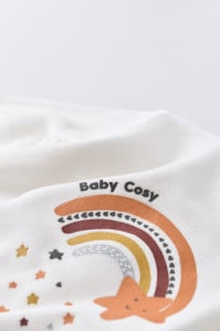 Salopeta Curcubeu cu maneca lunga si botosei din 80%bumbac organic si 20% poliester - Ecru, BabyCosy (Marime: 6-9 luni)