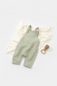 Salopeta de vara cu pantaloni lungi din muselina, BabyCosy, 100% bumbac organic, verde (Marime: 18-24 Luni)