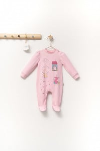 Salopeta eleganta Scufita rosie pentru bebelusi, Tongs baby (Culoare: Roz, Marime: 6-9 luni)