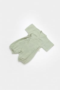 Salopeta petrecuta din muselina, BabyCosy, 100% bumbac organic, Verde (Marime: 9-12 luni)