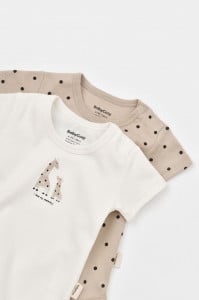 Set 2 body-uri bebe unisex Girafa, BabyCosy, 100% bumbac organic (Marime: 9-12 luni)