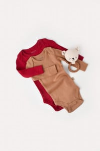 Set 2 body-uri cu maneca lunga bebe unisex din bumbac organic si modal - Maro/Rosu, BabyCosy (Marime: 0-3 Luni)