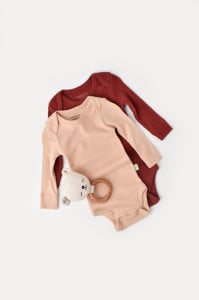 Set 2 body-uri cu maneca lunga bebe unisex din bumbac organic si modal - Caramiziu/Somon, BabyCosy (Marime: 12-18 Luni)