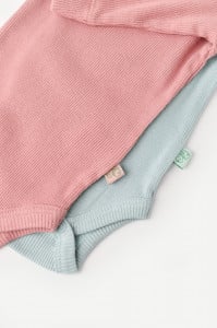 Set 2 body-uri cu maneca lunga bebe unisex din bumbac organic si modal - Mint/Rose, BabyCosy (Marime: 12-18 Luni)