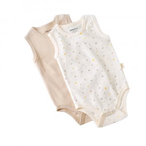 Set 2 body-uri fara maneci bebe unisex -100% bumbac organic - Ecru cu buline, BabyCosy (Marime: 6-9 luni)