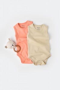 Set 2 body-uri fara maneci bebe unisex -100% bumbac organic - Roz/Crem, BabyCosy (Marime: 9-12 luni)