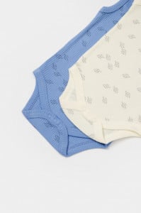 Set 2 body-uri fara maneci Printed, BabyCosy, 50% modal+50% bumbac, Ecru/Lavanda (Marime: 3-6 Luni)