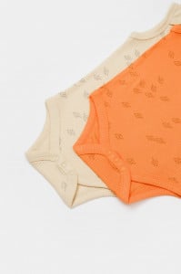 Set 2 body-uri fara maneci Printed, BabyCosy, 50% modal+50% bumbac, Stone/Apricot (Marime: 9-12 luni)