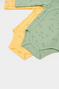 Set 2 body-uri petrecute Printed, BabyCosy, 50% modal+50% bumbac, Lamaie/Verde (Marime: 0-3 Luni)