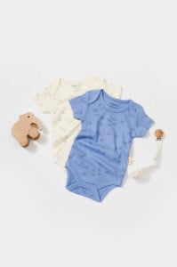 Set 2 body-uri Printed, BabyCosy, 50% modal+50% bumbac, Ecru/Lavanda (Marime: 3-6 Luni)