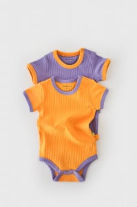 Set 2 body-uri Ribana Bebe Unisex din bumbac organic si 5%elastan - Galben/Mov BabyCosy (Marime: 12-18 Luni)