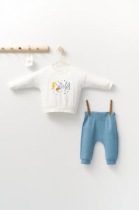 Set 2 piese cu bluzita si pantalonasi de trening Monster, Tongs baby (Culoare: Alb, Marime: 12-18 Luni)