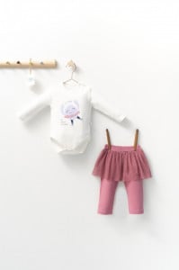 Set 2 piese cu body si pantalonasi cu tulle pentru fetite Monster, Tongs baby (Culoare: Gri, Marime: 6-9 luni)