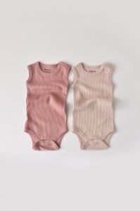 Set de 2 body-uri fara maneci din bumbac organic si modal - Roz/Blush BabyCosy (Marime: 9-12 luni)