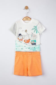 Set tricou de vara cu pantalonasi pentru bebelusi Swim, Tongs baby (Culoare: Somon, Marime: 6-9 luni)