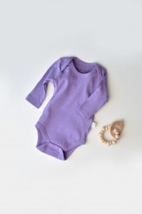 Body Bebe Unisex cu maneca lunga din 95% bumbac organic cu 5% elastan - Mov, BabyCosy (Marime: 3-6 Luni)