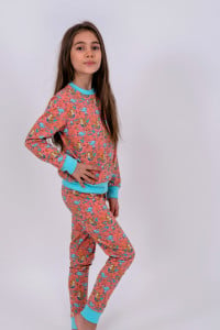 Pijama fete glow in the dark ,Brumy F018, somon imprimat, 128 cm, 8 ani - Img 3